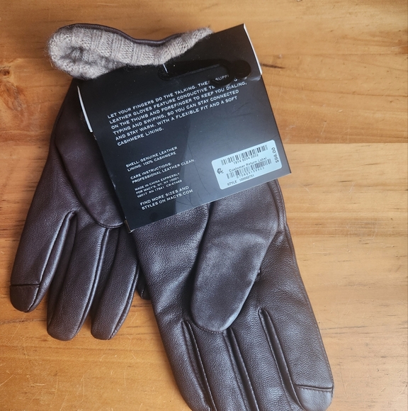 NWT Men CLUB ROOM Brown Leather/Cashmere touch gloves $98 Size L - Picture 2 of 2